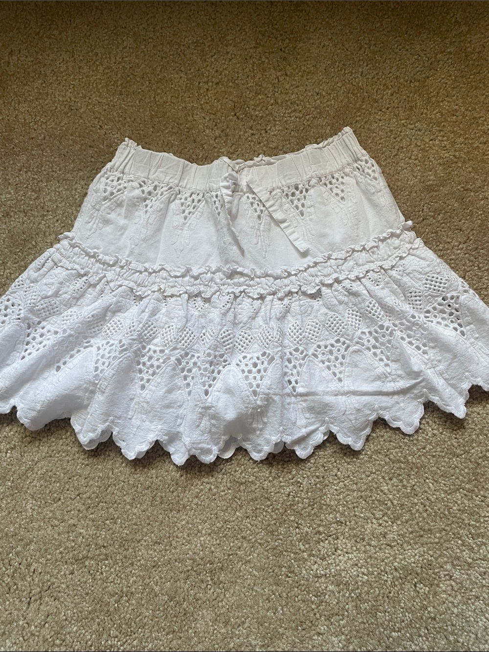 Zara White Eyelet Tiered Mini Skirt